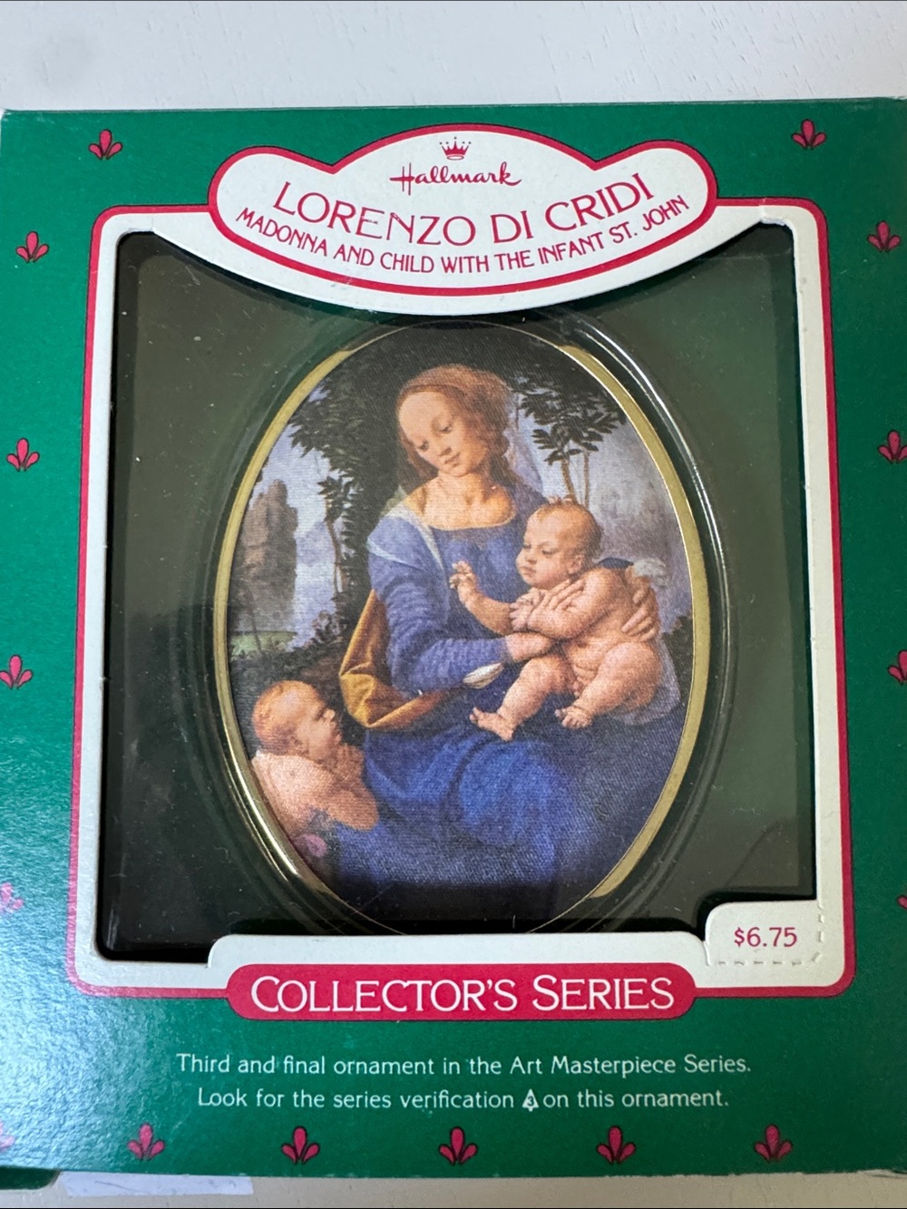 Hallmark Lorenzo Di Credi Madonna & Child Painting Oval Christmas Ornament